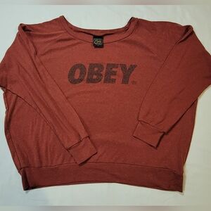 Obey Women's Brick Red Wide Neck Sweatshirt